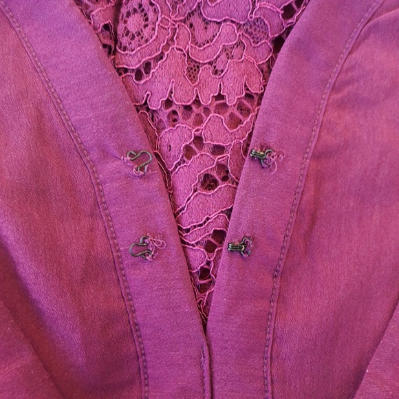 Free People Mini Dress Pleated Lace Eyelet Cutout Back Lined Wine Pockets S - Picture 6 of 8